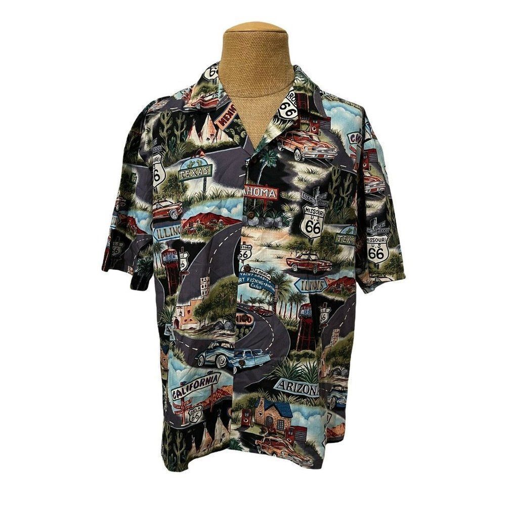 PACIFIC LEGEND Short Sleeve Button Front Shirt World Travel‎ States Size 2XL